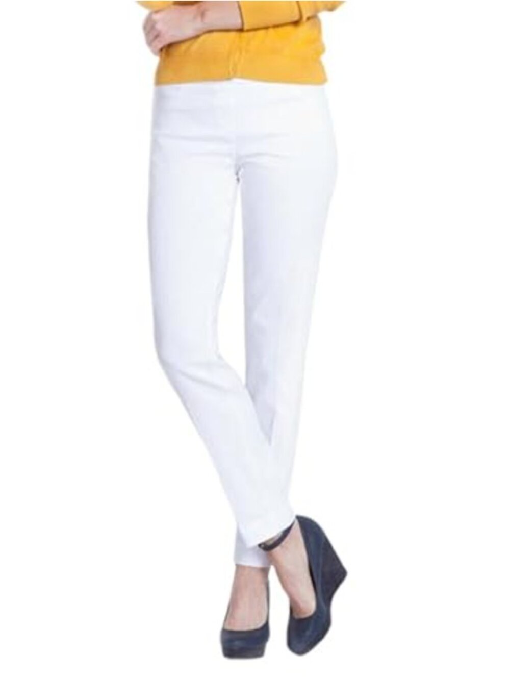 Wide Band Pull-On Ankle Pant with Tummy Control Stretch Straight Leg